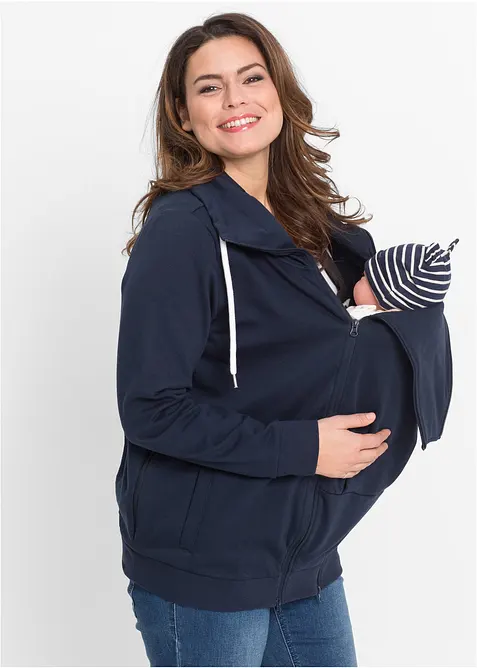 3-in-1 Umstands-Sweatjacke und Tragejacke in blau von vorne (im Anschnitt) - bonprix