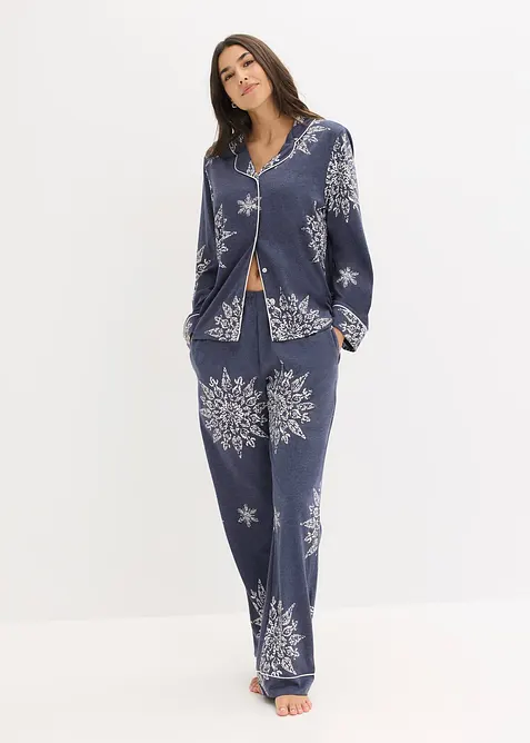 Pyjama mit Knopfleiste in blau von vorne (Totalaufnahme) - bonprix