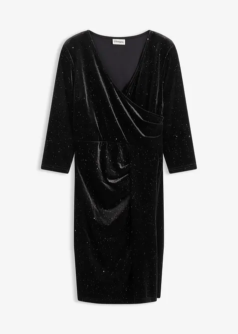 Kleid aus Glitzersamt in Wickeloptik in schwarz von vorne - bonprix