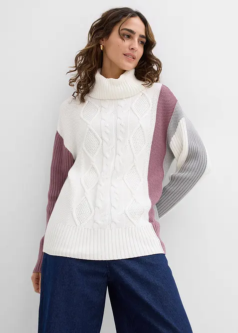 Rollkragenpullover in weiß von vorne (im Anschnitt) - bonprix