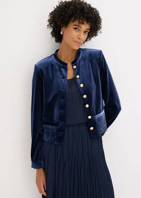 Samtjacke in blau von vorne (im Anschnitt) - bonprix