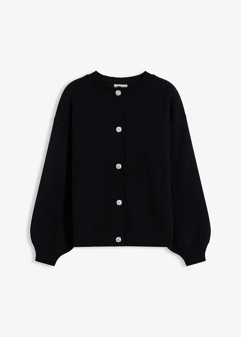 Strickjacke mit dekorativen Knöpfen in schwarz von vorne - bonprix