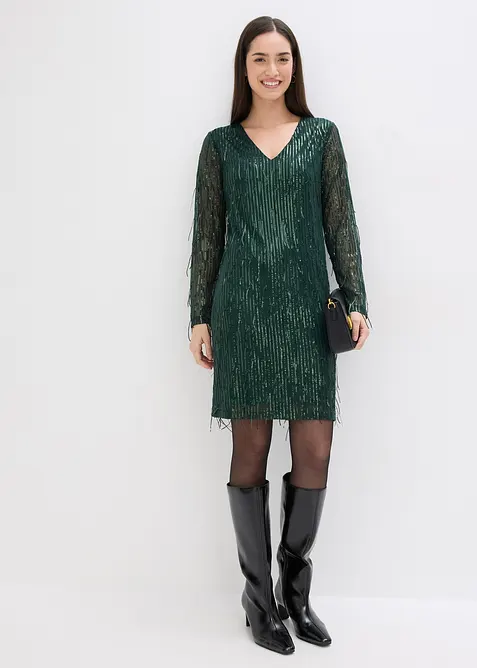 Paillettenkleid mit Fransen in grün im Look von vorne (Totalaufnahme) - bonprix