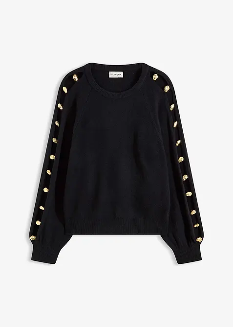 Pullover mit Metall-Perlen in schwarz von vorne - bonprix
