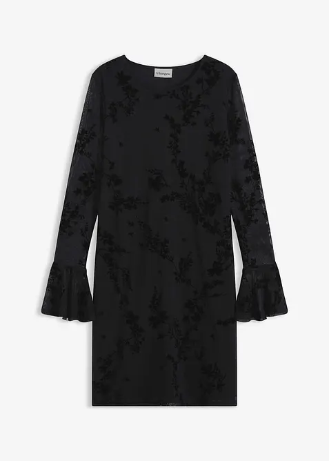 Figurbetontes Minikleid mit Mesh in schwarz von vorne - bonprix