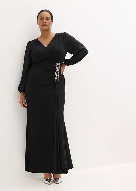 Maxikleid mit Strassstein-Applikation in schwarz von vorne (Totalaufnahme) - bonprix