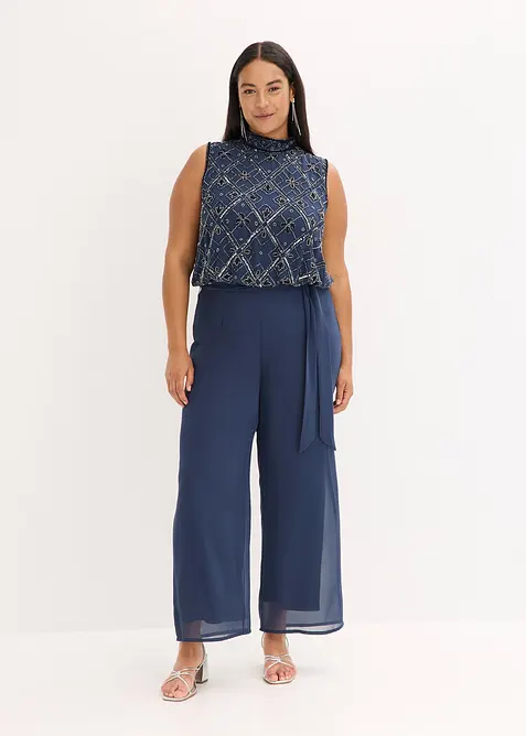 Overall mit Perlenstickerei in blau von vorne (Totalaufnahme) - bonprix