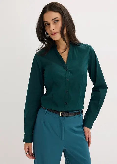 Stretch-Bluse in grün von vorne (im Anschnitt) - bonprix