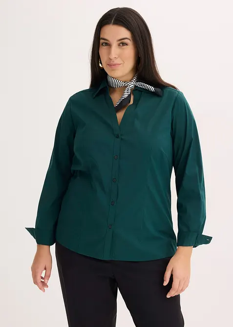 Stretch-Bluse in grün von vorne (im Anschnitt) - bonprix