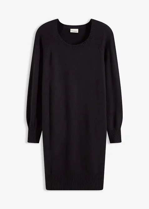 Kurzes Strickkleid mit Pufferärmeln in schwarz von vorne - bonprix