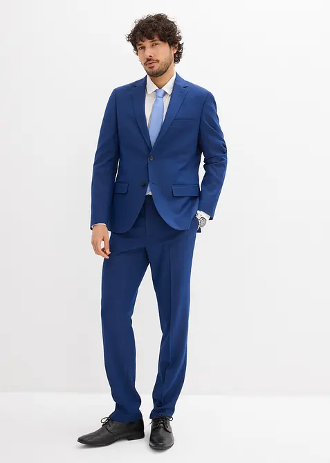 Anzug mit Krawatte in Slim Fit (3-tlg.Set) in blau von vorne (Totalaufnahme) - bonprix