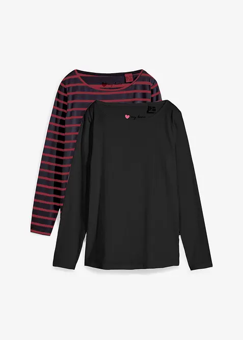 Langarmshirt mit U-Boot-Ausschnitt (2er Pack) in schwarz von vorne - bonprix