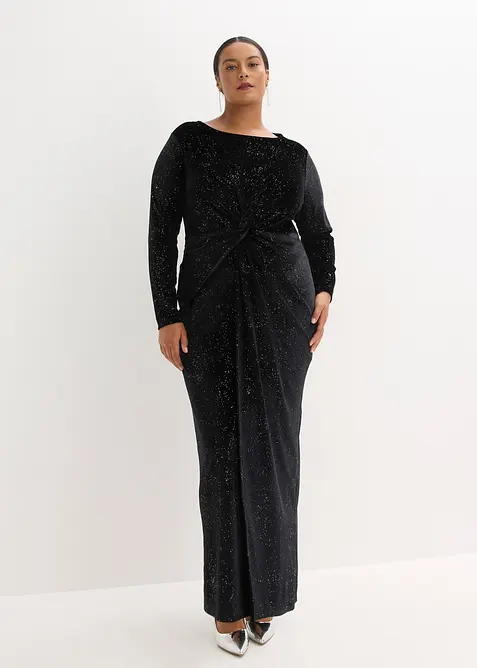 Abendkleid mit Glitzer in schwarz von vorne (Totalaufnahme) - bonprix