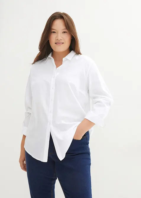 Hemdbluse aus reiner Baumwolle in weiß von vorne (im Anschnitt) - bonprix