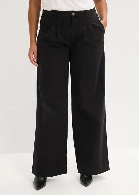 Wide-Leg Bundfalten-Hose mit Bequembund in schwarz von vorne - bonprix