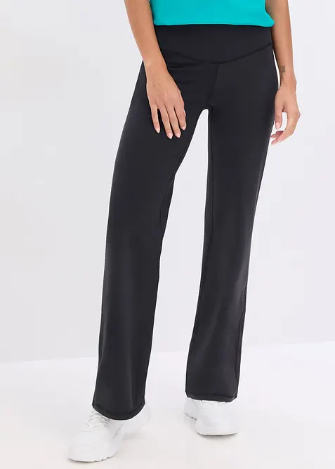 Sport-Leggings aus stabilem Baumwollgriff und geradem Bein in schwarz von vorne - bonprix