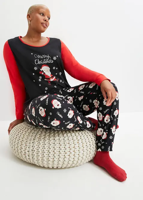 Pyjama aus reiner Baumwolle in schwarz von vorne (Totalaufnahme) - bonprix