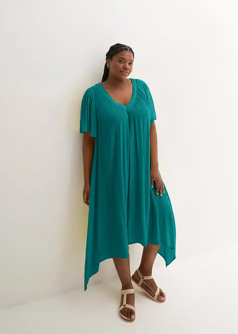 Kaftan-Kleid aus Kreppware in petrol von vorne (Totalaufnahme) - bonprix