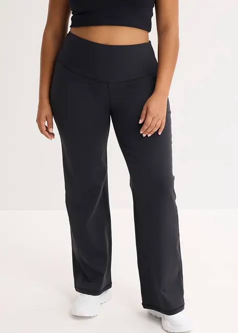 Sport-Leggings aus stabilem Baumwollgriff und geradem Bein in schwarz von vorne - bonprix