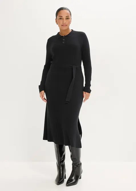 Ripp-Strickkleid aus Viskose-Mix in schwarz von vorne (Totalaufnahme) - bonprix