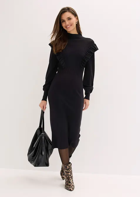 Strickkleid aus Viskose-Mix in schwarz im Look von vorne (Totalaufnahme) - bonprix