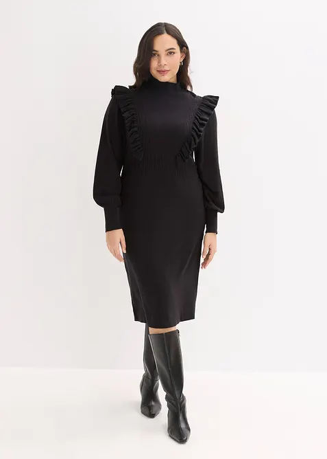 Strickkleid aus Viskose-Mix in schwarz von vorne (Totalaufnahme) - bonprix
