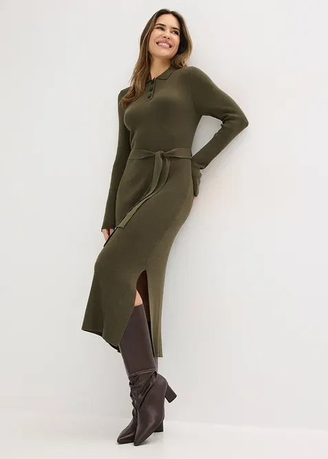 Ripp-Strickkleid aus Viskose-Mix in grün im Look von vorne (Totalaufnahme) - bonprix
