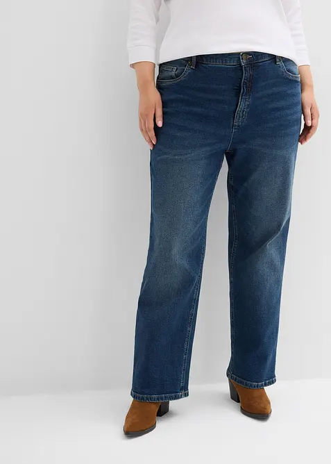 Loose Straight-Jeans High Waist in blau von vorne - bonprix