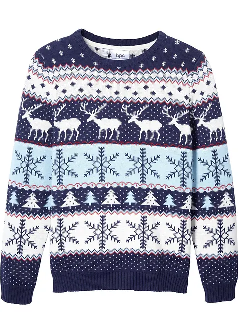 Norweger-Pullover aus reiner Baumwolle in blau von vorne - bonprix