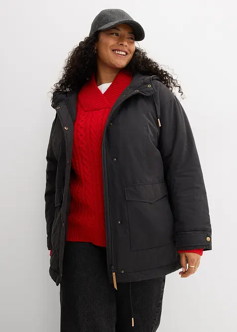 Warm wattierter Parka in schwarz von vorne (im Anschnitt) - bonprix