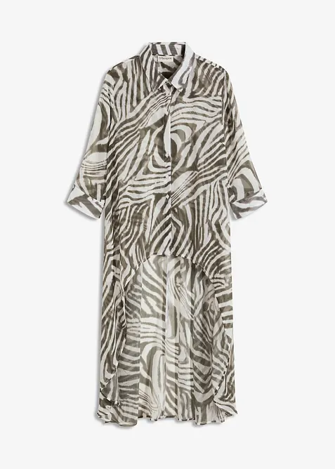 Chiffon-Longbluse in beige von vorne - bonprix