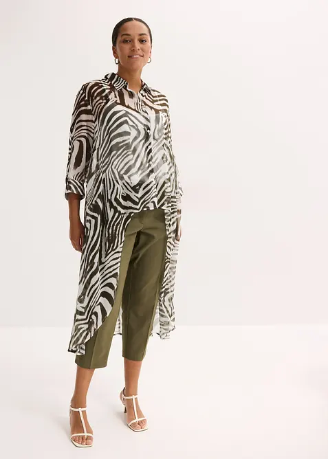Chiffon-Longbluse in beige von vorne (im Anschnitt) - bonprix