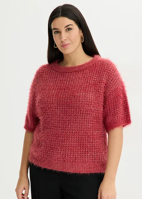Grobstrick-Pullover mit Federgarn in rot von vorne (im Anschnitt) - bonprix