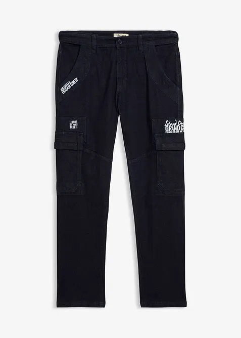 Relaxed Fit Cargo-Stretch-Jeans mit Bequembund, Straight in blau von vorne - bonprix
