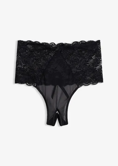 High Waist String ouvert mit abnehmbarer Kette in schwarz von vorne - bonprix