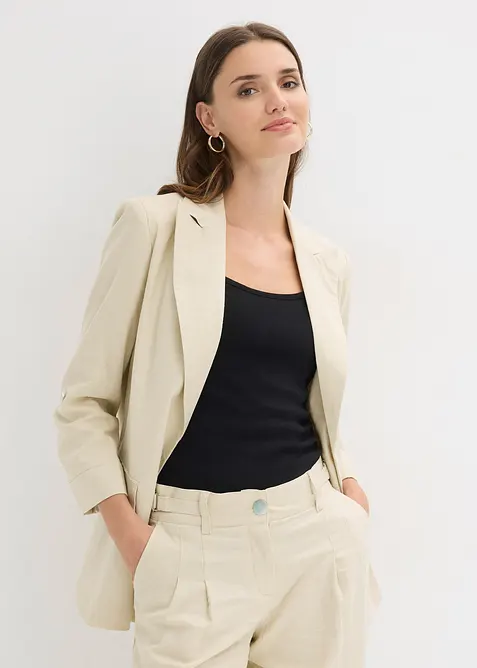 Blazer aus Leinen-Mix in beige von vorne (im Anschnitt) - bonprix