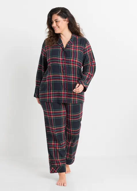 Gewebter Flanell  Pyjama in blau von vorne (Totalaufnahme) - bonprix