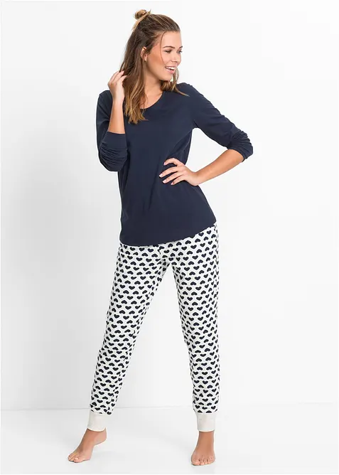 Pyjama mit Bio-Baumwolle in blau von vorne (Totalaufnahme) - bonprix