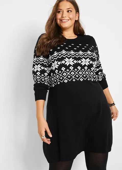 Feinstrickkleid aus Baumwoll-Mix in schwarz von vorne (Totalaufnahme) - bonprix