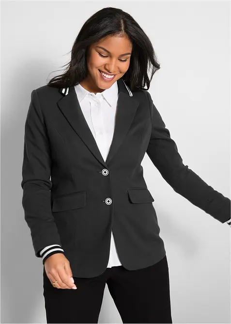 Blazer mit gestreiften Details aus Baumwolle in schwarz von vorne (im Anschnitt) - bonprix
