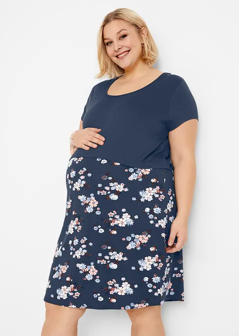 2-in-1 Umstands- und Stillkleid aus aus Viskose-Jersey in blau von vorne (Totalaufnahme) - bonprix