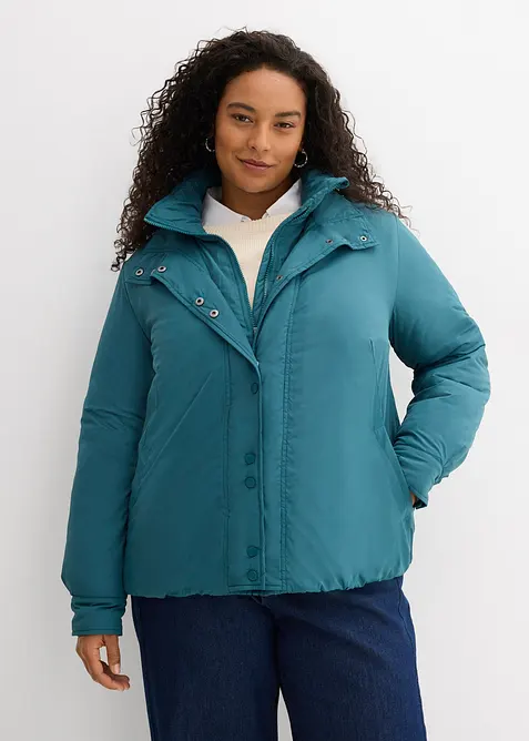 Wasserabweisende Funktions-Jacke, 2in1 Optik in petrol von vorne (im Anschnitt) - bonprix