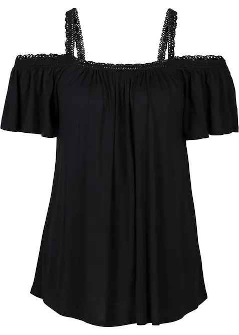 Cold-Shoulder-Shirt aus softer Viskose in schwarz - bonprix