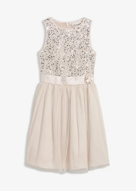 Kleid mit Satinband und großer Applikation in silber von vorne - bonprix
