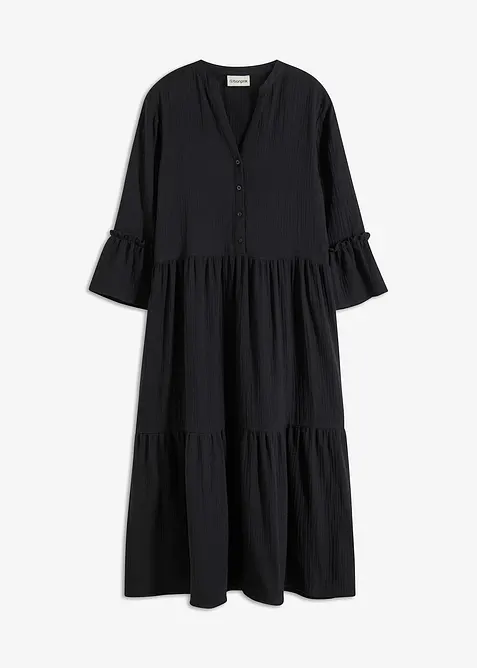 Midikleid aus weichem Musselin in schwarz von vorne - bonprix