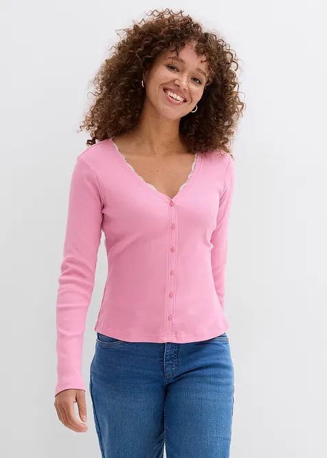 2-in-1-Shirt aus reiner Baumwolle in rosa von vorne (im Anschnitt) - bonprix