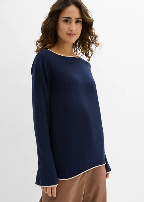 Feinstrickpullover aus Baumwollmix in blau von vorne (im Anschnitt) - bonprix