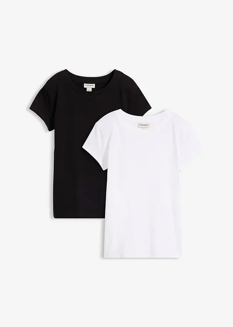 T-Shirt aus reiner Bio-Baumwolle (2er Pack) in schwarz von vorne - bonprix