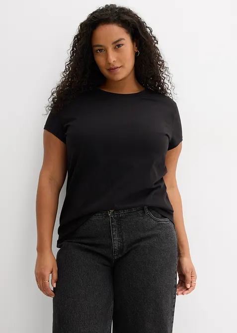 T-Shirt aus reiner Bio-Baumwolle (2er Pack) in schwarz von vorne (im Anschnitt) - bonprix