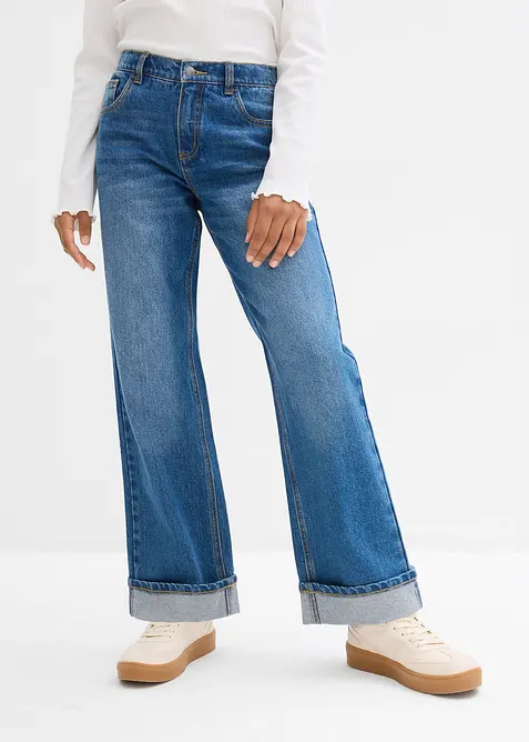 Wide-Leg-Jeans Low Waist in blau von vorne - bonprix
